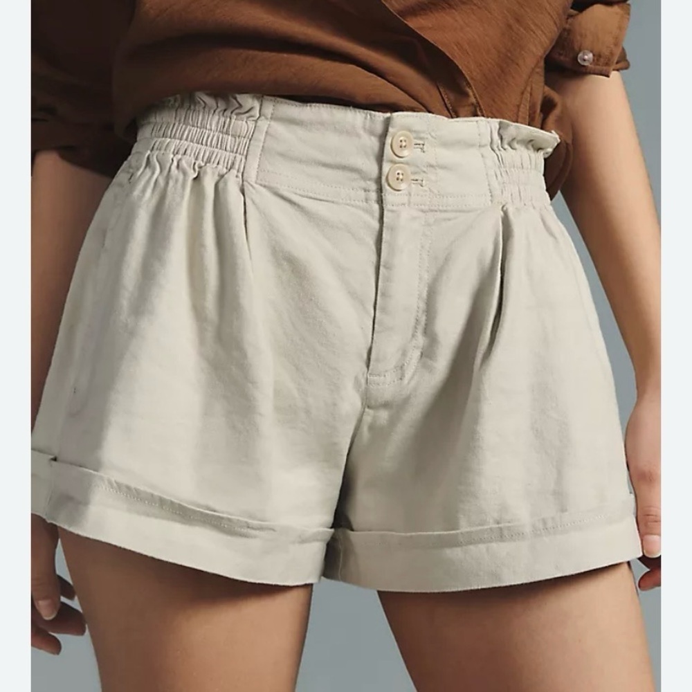 By Anthropologie Smocked Shorts Beige Linen size XS